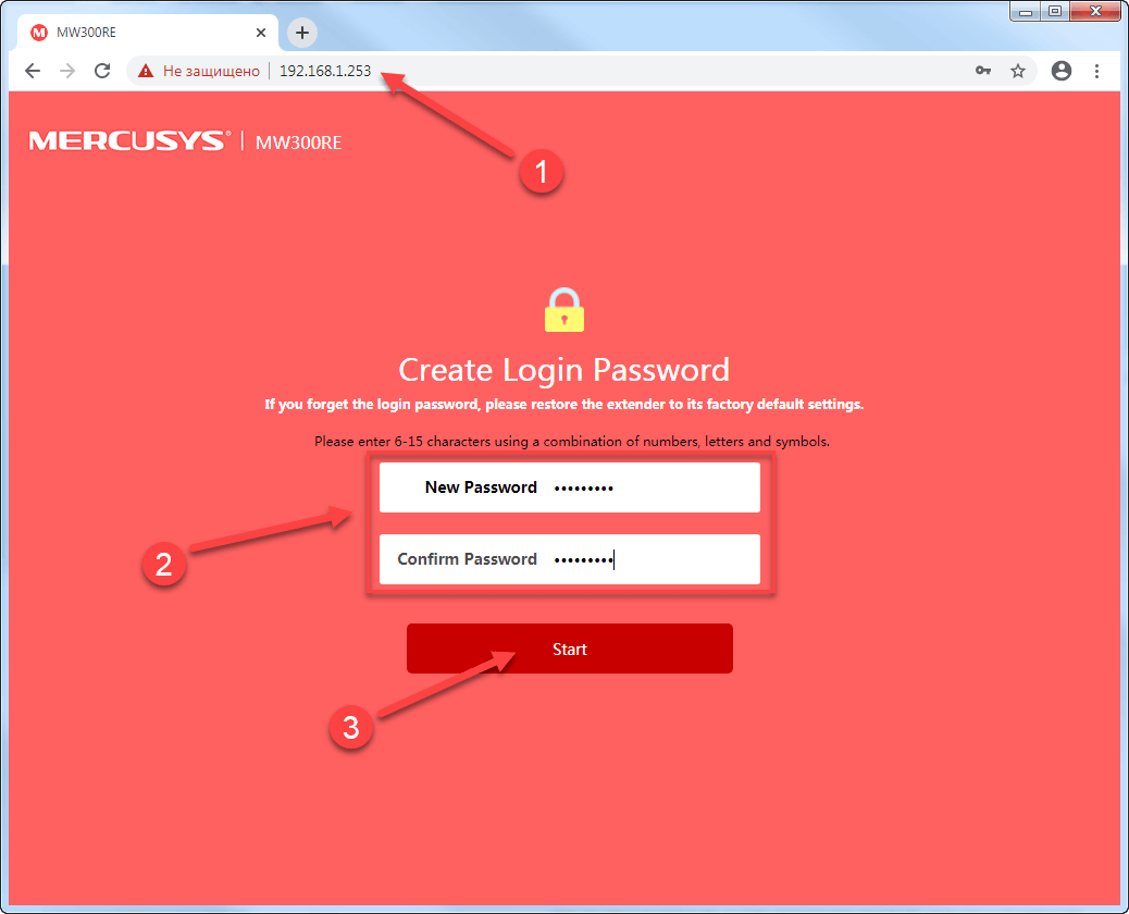 Вход в настройки усилителя Wi-Fi сигнала Mercusys MW300RE