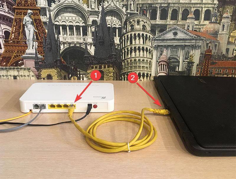 Проводное соединение через сетевой кабель модема ZTE ZXHN F609 и ноутбука