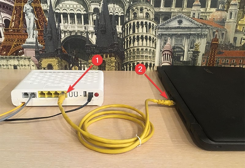 Проводное соединение через сетевой кабель модема ZTE ZXHN F660V5 и ноутбука