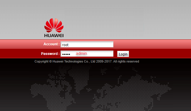 Часть страницы входа в настройки модема Huawei EchoLife HG8245H-256M, HG8245HV5, HG8245H5, HG8245A